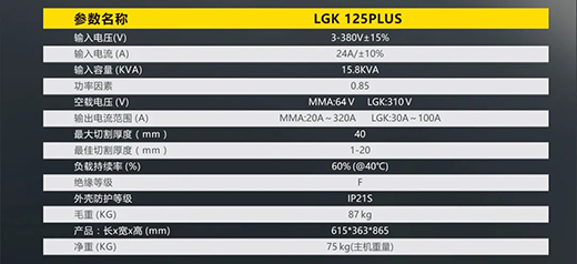 918博天堂LGK125PLUS等离子切割机参数